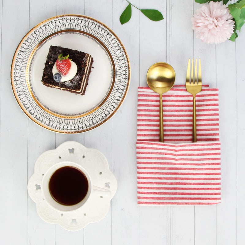 INFEI Plain Striped Cotton Linen Blended Dinner Cloth Napkins - Set of 12 (40 x 30 cm) - for Events & Home Use (Red) - Image 4
